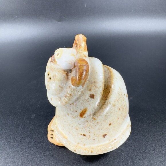 Vintage Hand Made Stoneware Pottery Kitty Cat Cardholder Figurine Speckled Glaze - Picture 12 of 12